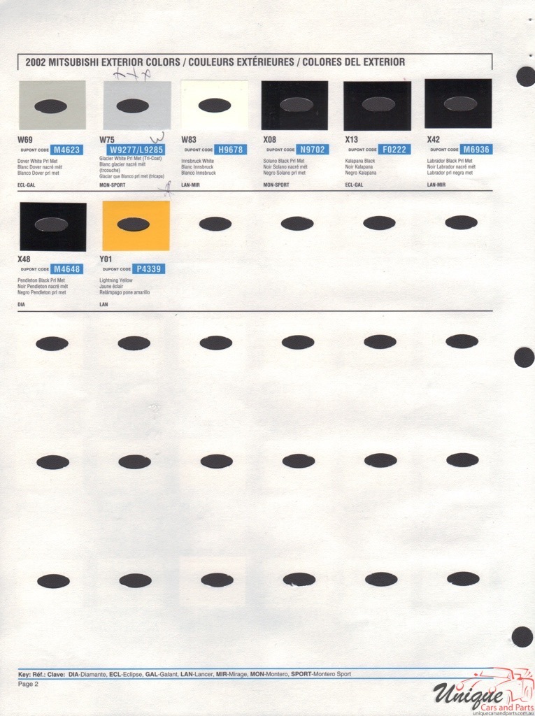 2002 Mitsubishi Paint Charts DuPont 2